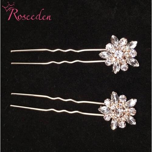 U-shape rose gold Wedding Hair Pin Sticks Rhinestone Fashion Bridal Headdress Jewelry Bridesmaid Hairpin Clip Accessories RE3038