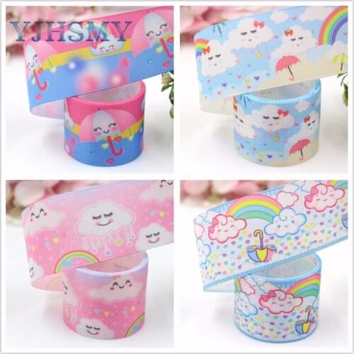 YJHSMY I-19221-402,38mm 10yards Rainbow clouds Thermal transfer Printed grosgrain Ribbons,bow cap DIY accessories decorations