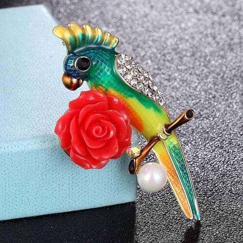 Zlxgirl jewelry colorful Parrot birds brooches jewelry for mens couple gifts Brand Enamel flower hijab scarf pins hats jewelry