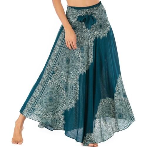 Big Hem Belly Dance Women Skirt Hippie Gypsy Boho Flowers Long Skirt Bohemian Beach High Waist Multifunction Halter Floral Skirt