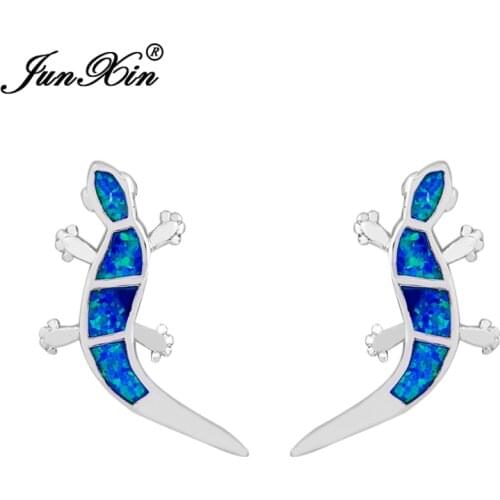 Animal Design Women Lady Stud Earrings Silver Color Filled Fashion Jewelry Blue Color Opal Stone Best Selling Ear0557