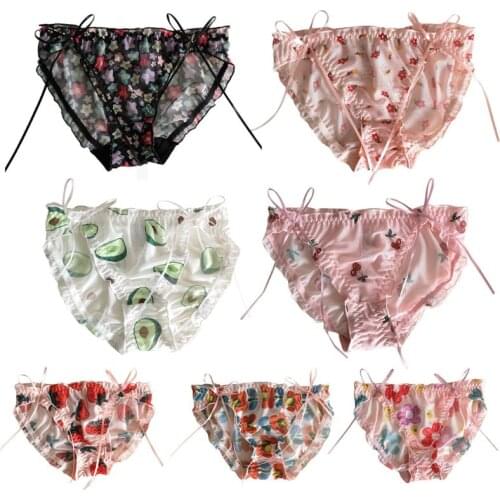Y166 Women Low Rise Panties Cute Avocado Strawberry Fruit Briefs Underwear Sweet Ruffles Ribbon Bowknot Mesh Lingerie