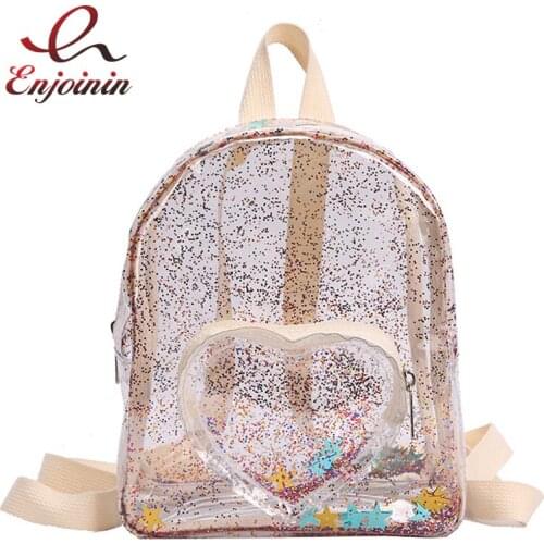 Transparent Sequins Girls Backpack Waterproof PVC Women Mini Travel Bag Casual Backpack Dazzling Jelly School Bag 2021 Fashion
