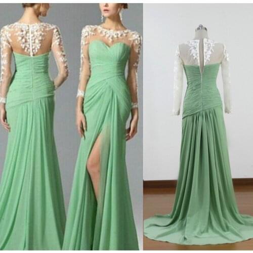 Long turquoise vestido de noiva robe de soiree real image long sleeve white lace appliques Prom gown 2018 bridesmaid dresses