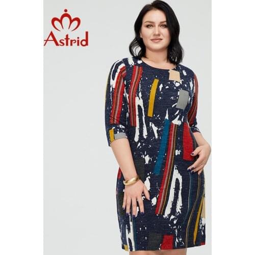 Astrid Womens Summer Dress 2021 for Women loose Casual Elegant Vintage Dress Plus size office Print midi Dresses With necklace