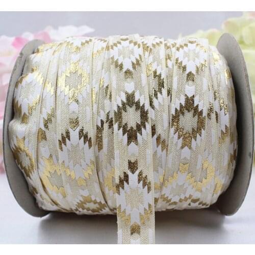 16612-18 ,5/8'' 16MM hot gold print diamond Elasticity ribbon ,10 yards DIY handmade hair accessories Material , free shipping