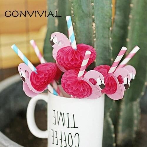 25Pcs Flamingo Straw 3D Straw Flexible Paper Drinking Straws Kids Birthday Wedding Summer Pool Party Decoration Supplies XG101