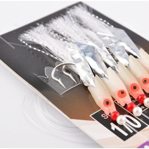 5Packs*1/0Saltwater Sea Herring Hook Sabiki Soft Fishing Lure Rigs Luminous Fish Head Bait Jigs Lure soft lure Pesca Sabiki lure