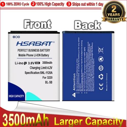 HSABAT 3200mAh BL-5B Battery for Nokia 3230 5070 5140 5200 5300 5500 6020 6021 6060 6070 6080 6120 6120C 7260 7360 7620 N80 N90