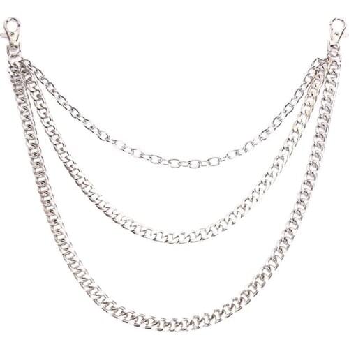 3 Layers Stainless Steel Trouser Pant Wallet Belt Chain Ring Chain Punk Hook Silver Keyring Mens Three Strands Jewelry 1PC