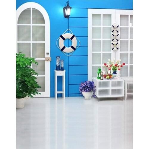 Blue House Flowers Photography Backdrops Photo Props Studio Background 5x7ft