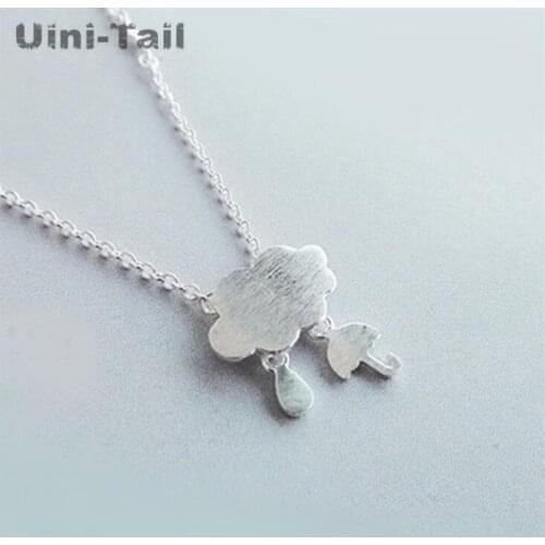 Uini-Tail classic hot 925 sterling silver cute cloud raindrops umbrella weather creative necklace fashion tide flow high quality
