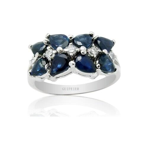 100% Natural Chinese Sapphire Ring for Party 8 Pieces 3mm*4mm Sapphire Silver Ring Solid 925 Silver Sapphire Jewelry