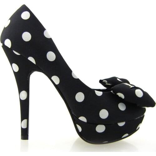 LF30406-1 Ladies Cute Bow Satin Polka Dot Party/Club Platform High Heels Pumps Court Shoes