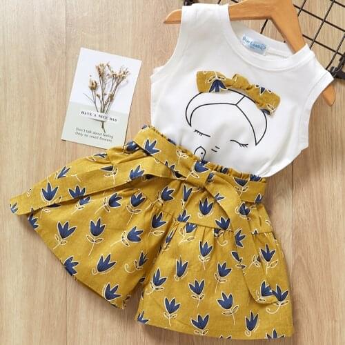 Menoea Girls Summer Clothes 2020 Clothing Sets Cartoon Printed T-shirt Short 2Pcs Suits Kids 3-7Y Sleeveless Baby Clothes