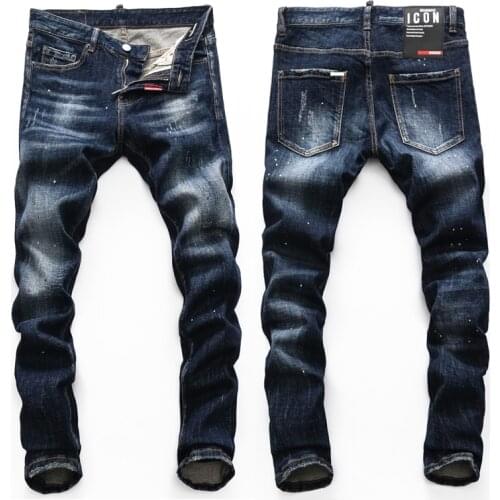 European Nightclub style dsq2 brand black Italy jeans luxury Men denim trousers Patchwork Slim letter jeans Pencil Pants for men
