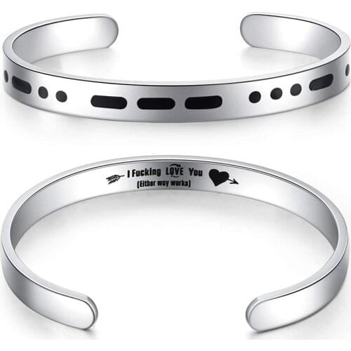 Morse Code Bracelet Inspirational Bracelets for Women Men Customized DIY Cuff Bangle Stainless Steel Personalized Jewelry