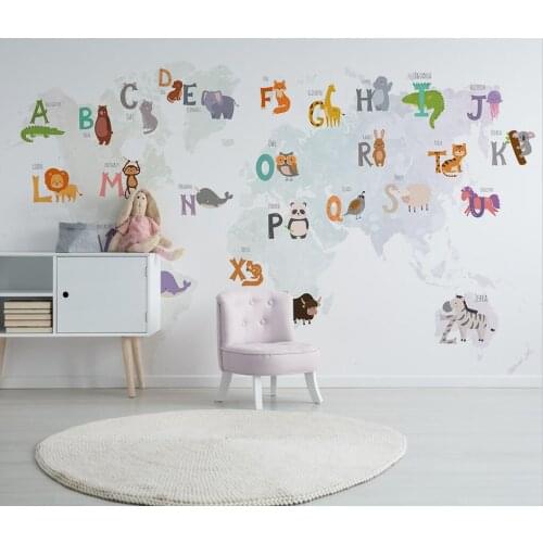 Custom mural wallpaper painting Nordic cartoon animals 26 letter photos childrens room background wall decoration 3d wallpaper