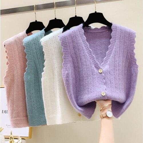 New Knitted Sweaters Vest Jacket Women 2021 Spring Autumn Waistcoat V-Neck Loose Sweater Cardigan Outerwear Femmino All Match