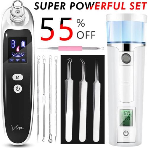 Blackhead Remover Face Vacuum Suction Pore Acne Needle Tweezer Extractor Nose Skin Cleaner Massage Tools SPA Facial Steamer Set