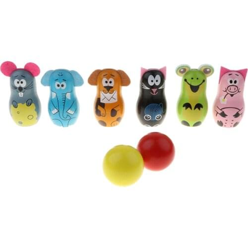 Prettyia Wood Mini Skittles Bowling Set Child Toy - 6 Bowling