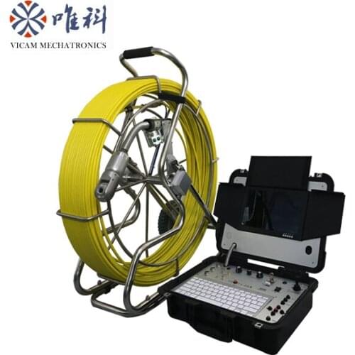 60meters length industrial sewer push camera CCTV rotating plumbing pipe inspection robot with stainless steel roller skid