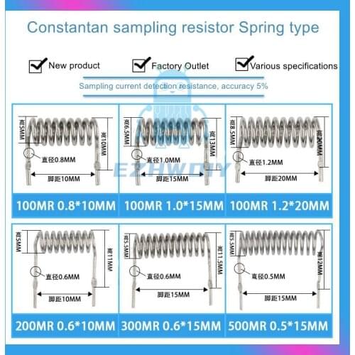 10PCS Constantan resistance 100mR 200mR 300mR 5000mR Wire diameter 0.5mm 0.6mm 0.8mm 1.0mm 1.2mm constantan sampling resistance