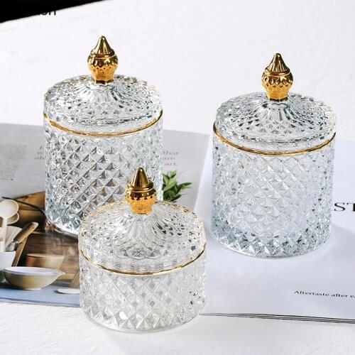 Retro Glass Jar Transparent Gold Jewellery Storage Box Storage Tank Cotton Swab Cans Tea Sugar Candy Cans Home Decor Accessories