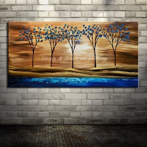 Hand Painted Trees Landscape Oil Painting On Canvas Modern Abstract Wall Art Picture For Living Room Home Decor No Frame Gift