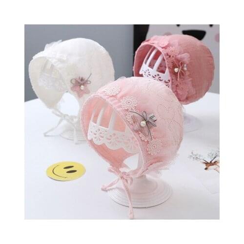 Baby Girl Hats Cotton Solid Color Baby Hats & Caps For 0-3 Months Newborn Babies Hat with Lace Flowers