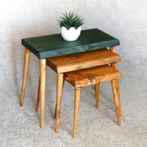 Modern Natural Wood Solid Billet Zigon Coffee table 3'lü coffe table