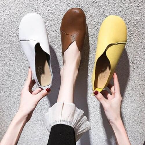 Retro casual womens shoes spring and summer new simple and versatile round toe shallow mouth comfortable flat shoes