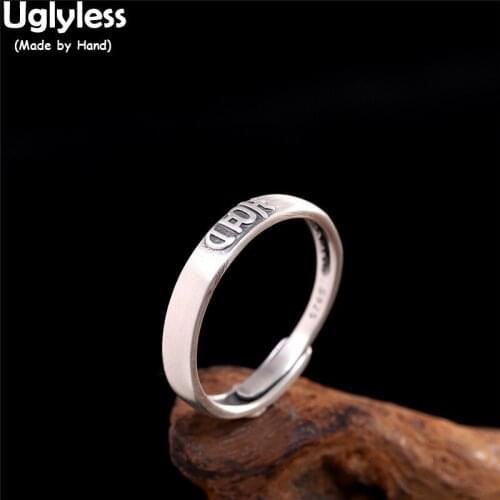 Uglyless China Chic XI Character Thai Silver Jewelry for Women Minimalism Simple Ethnic Rings Real 925 Sterling Silver Open Ring