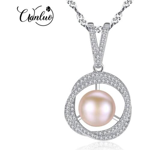 WANLUO Brand Elegant 925 Sterling Silver Pendant Necklace Fashion Natural Freshwater Pearl Jewelry for Women White Pink Purple
