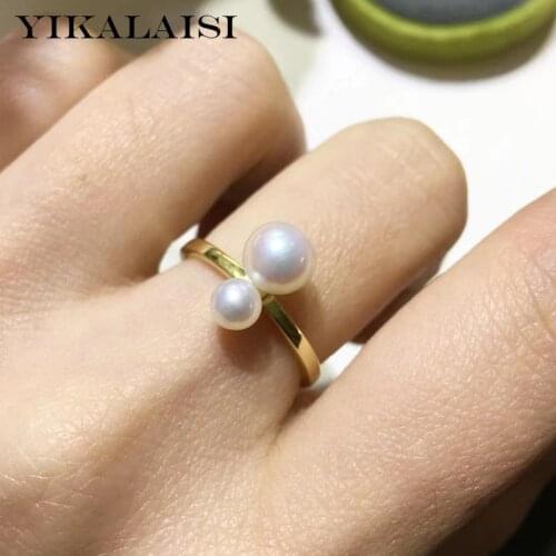 YIKALAISI 925 Sterling Silver Rings Jewelry For Women 4-6mm small Round Natural Freshwater Pearl Rings 2021 New Wholesales