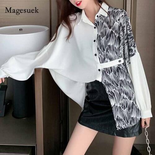 2020 Bat Long Sleeve Womans Shirts Long Cardigan Printed White Loose Single-breasted Shirt & Blouse Women Korean Clothing 11006
