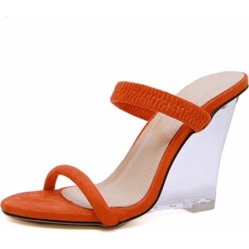 2020 New Women Slippers Sandals Open Toe Stretch Lace Wedges Shoes Sexy Crystal Heels Roman Style Casual Dress Party Pumps Mujer