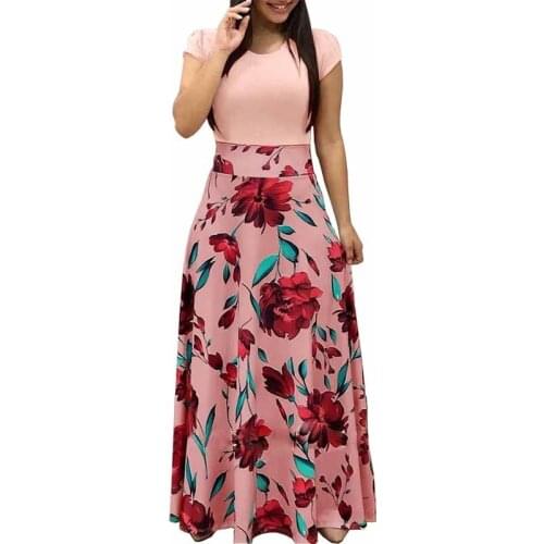 2019 Spring summer Fashion long-sleeved dress Women Plus size S-5XL splice print maxi dresses female Slim short sleeve dress 424