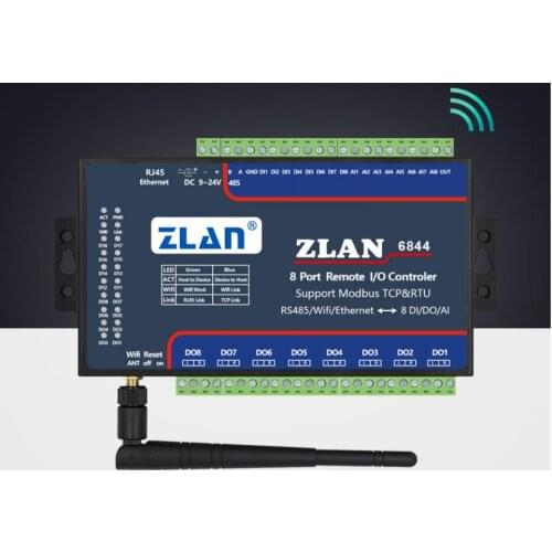 ZLAN6844 RS485 Wifi Ethernet RJ45 8channel DI AI DO RS485 Modbus I/O module RTU data collector remote controller board module