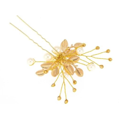 Gold Color Rhinestone Metal Hairpins Greek Leaf Wedding Bridal Hair Accessories For Women Girls Pearl Bride Hair Clip Pin Comb