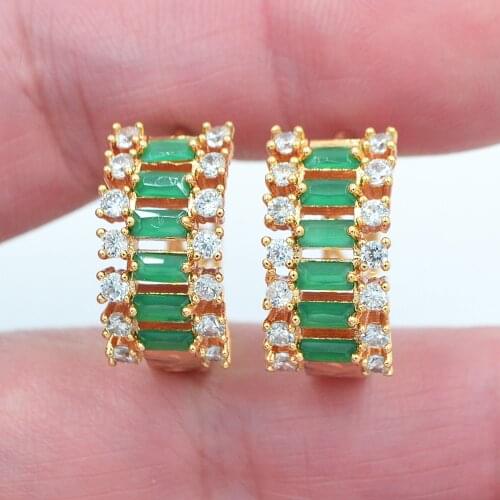 Gold Color Women Fashion Luxury Green Cubic Zirconia CZ Huggie Hoop Earrings Jewelry