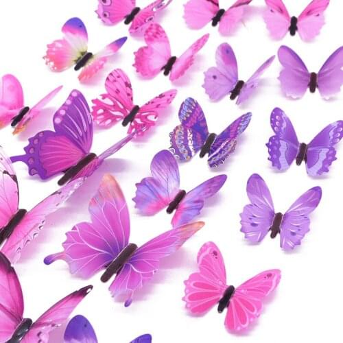12/24 Pcs 3D Luminous DIY Butterfly Design Wall Stickers Home Room Decoration Art Wall Stickers Childrens Room Decoration