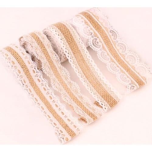 2m/Roll Linen Vintage Burlap Lace Table Runner Handmade Jute Burlap Band for Country Party Wedding Christmas Decoration