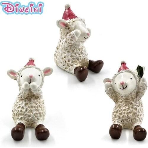 3pcs Christams Animal No See Listen Sheep Christmas Hat Animal Cartoon figures Girl Boy toys anime Figurine home decoration