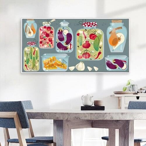 Watercolor Fruits Canvas Painting Bar Kitchen Decoration Posters Hd Print Vegetable Cartoon Wall Art Picture for Living Room
