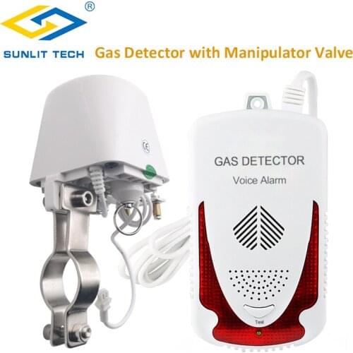 Household Combustible Natural Gas Detector LPG Gas Leak Sensor Alarm System with DN15 Manipulator Valve Auto Shut Off For Home