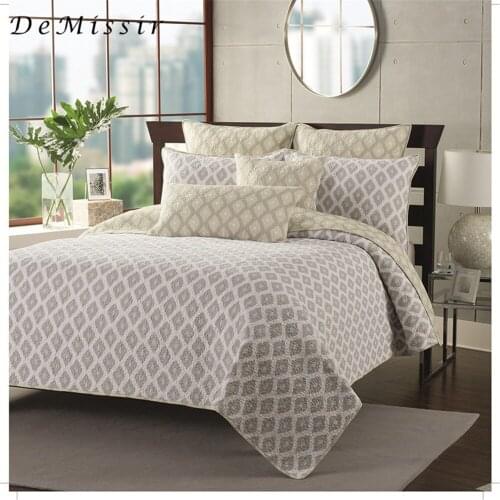 DeMissir Exquite Grids Cotton King Size 3pcs Set Air Condition Quits Bed Cover + 2 Pillowcases Stitching Thin Comforter Blanket