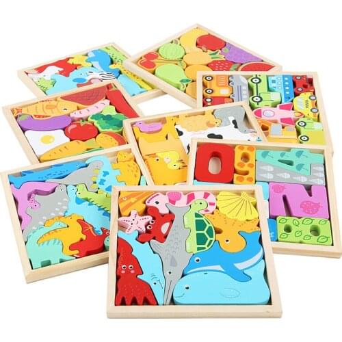 Wooden Cartoon Animal 3D Jigsaw Puzzle Montessori Cognitive Matching Stacking Balance Game Educational Toys Gift for Children