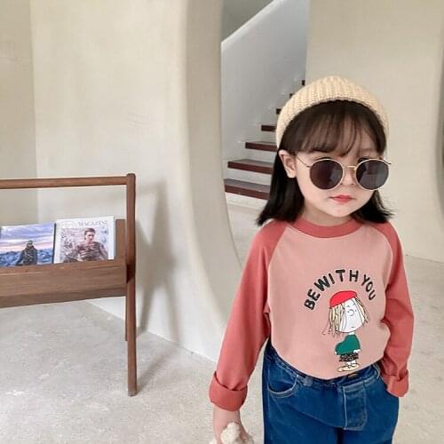 Girls Autumn cartoon cute raglan sleeve T shirts Boys cotton base casual Tees children new Tops