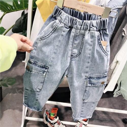 2 3 4 5 6 7 Years Toddler Boys Jeans Casual Korean Big Pocket Denim Pants For Boy 2020 Spring Children Trousers Children Pants